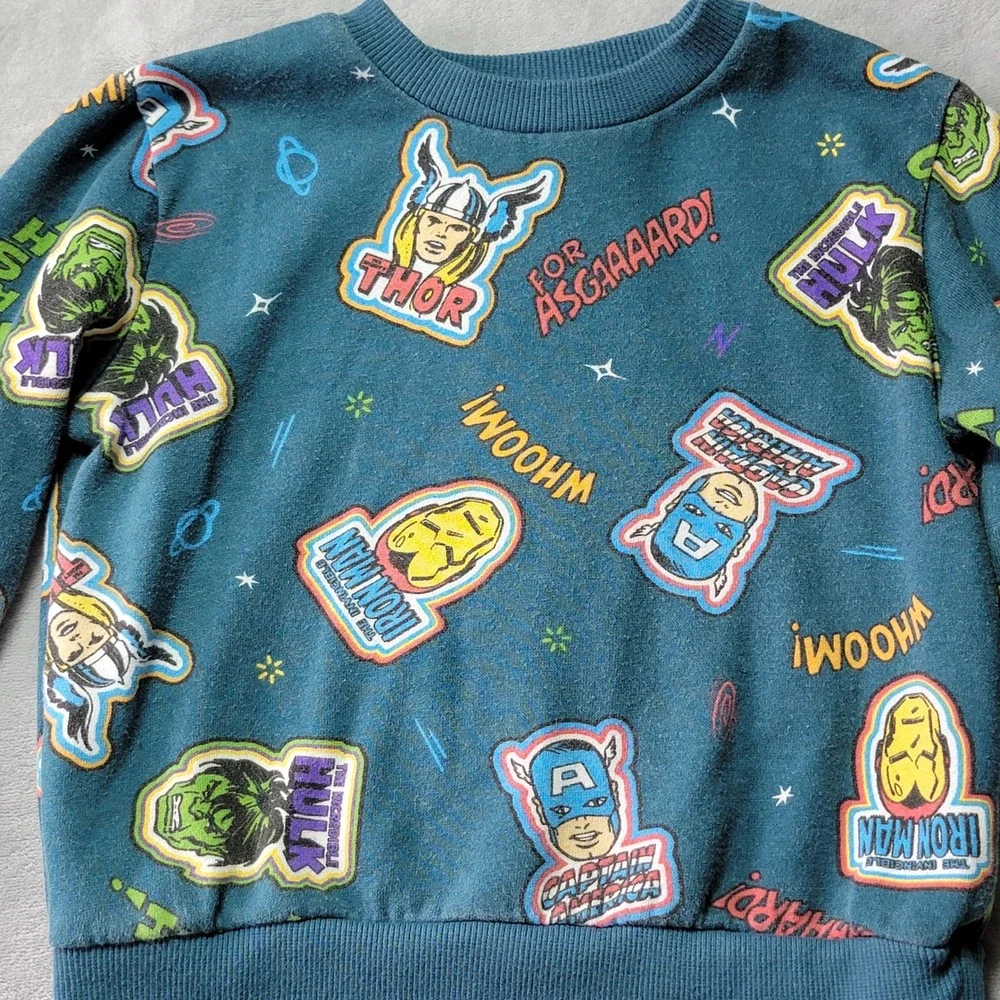 Marvel Avengers Toddler Boys Teal Blue AOP Sweatshirt‎ Thor Hulk Iron Man 3T